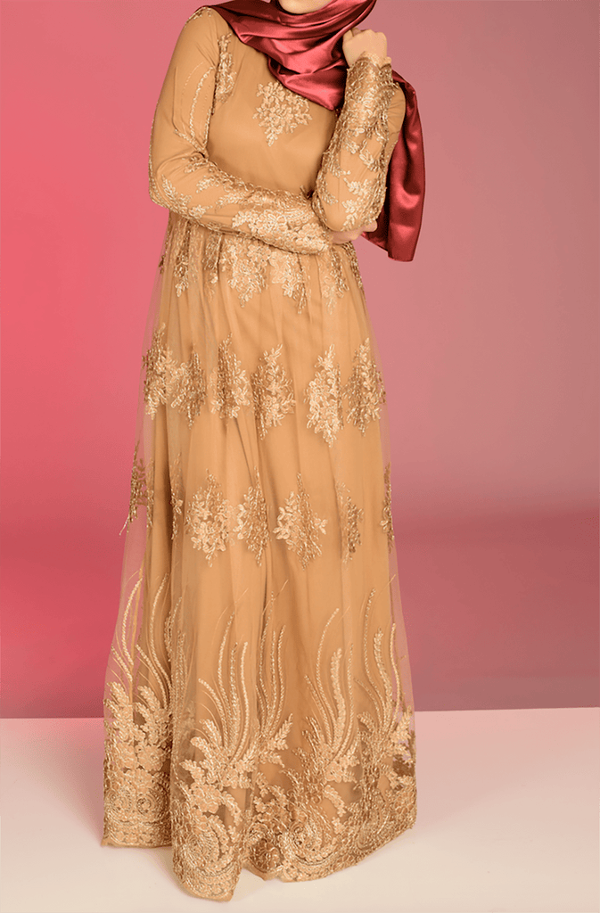 Champagne Embroidered Princess Gown Kabayare