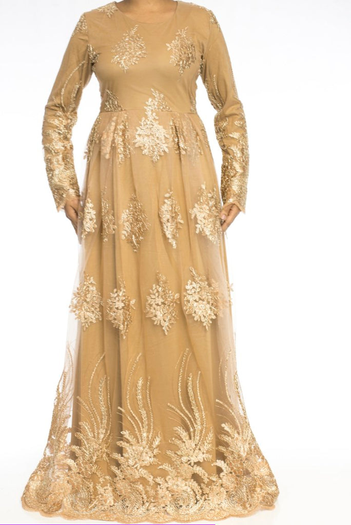 Champagne Embroidered Princess Gown Kabayare