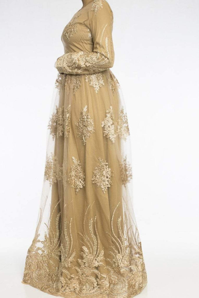 Champagne Embroidered Princess Gown Kabayare