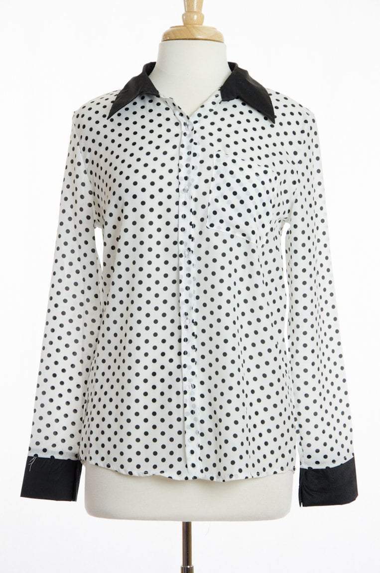 chiffon Polka dot Long Sleeve Shirt Kabayare