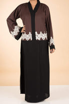chocolate color-block lace Abaya Kabayare