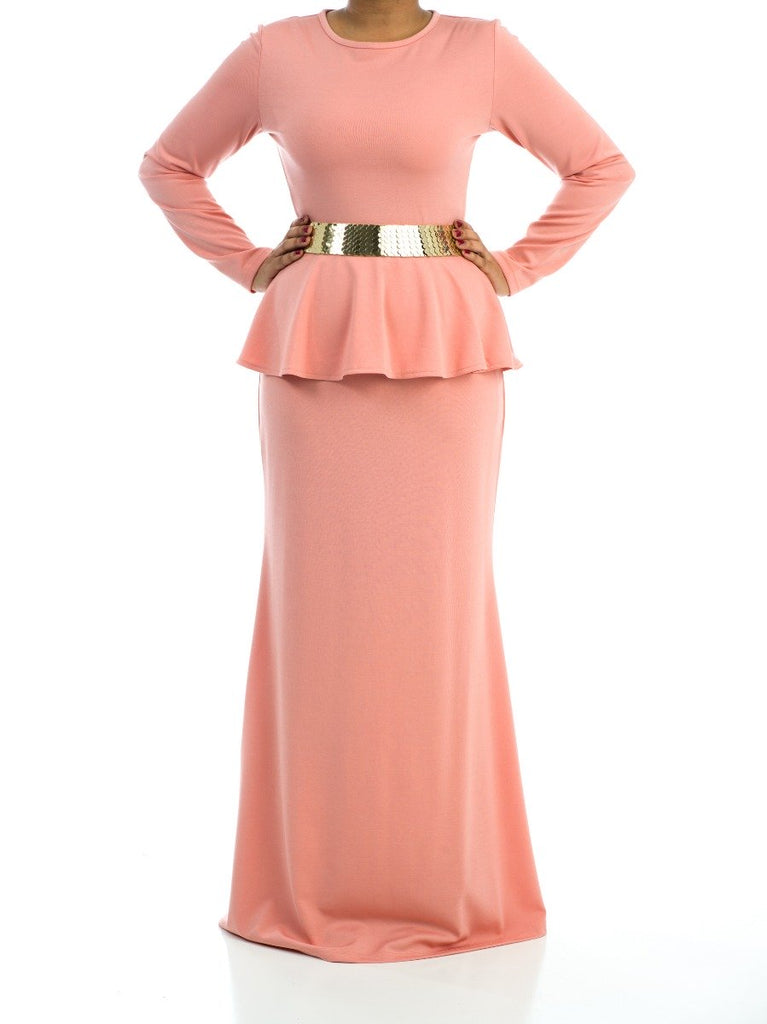 Classic Long Sleeve Peplum Maxi Dress Kabayare