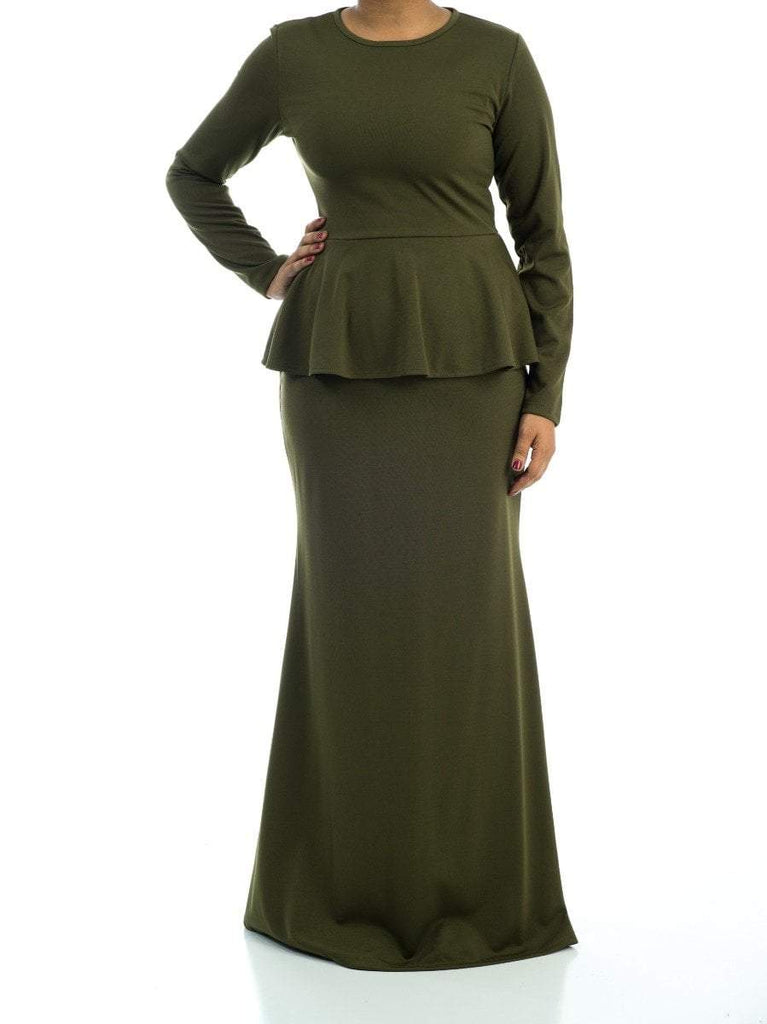 Classic Long Sleeve Peplum Maxi Dress Kabayare