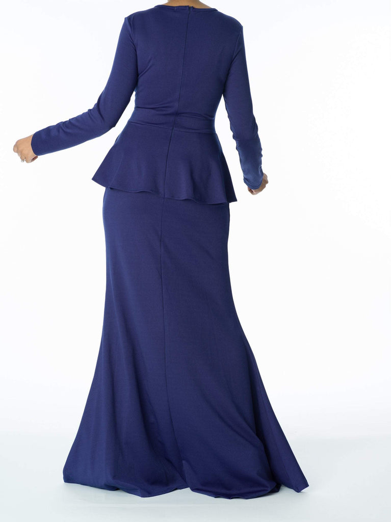 Classic Long Sleeve Peplum Maxi Dress Kabayare