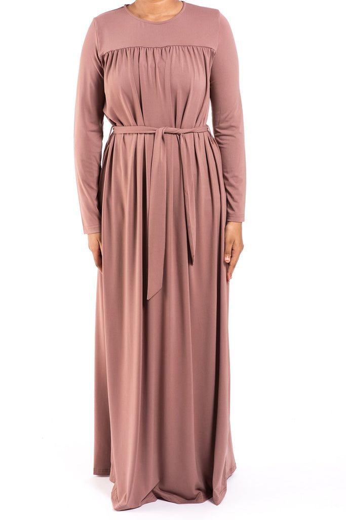 Coffee Modest Long Sleeve Dress Kabayare