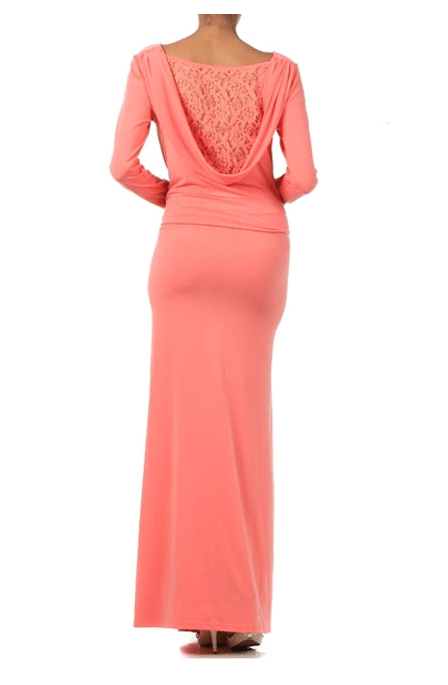 Coral cowl neck Maxi Dress Kabayare
