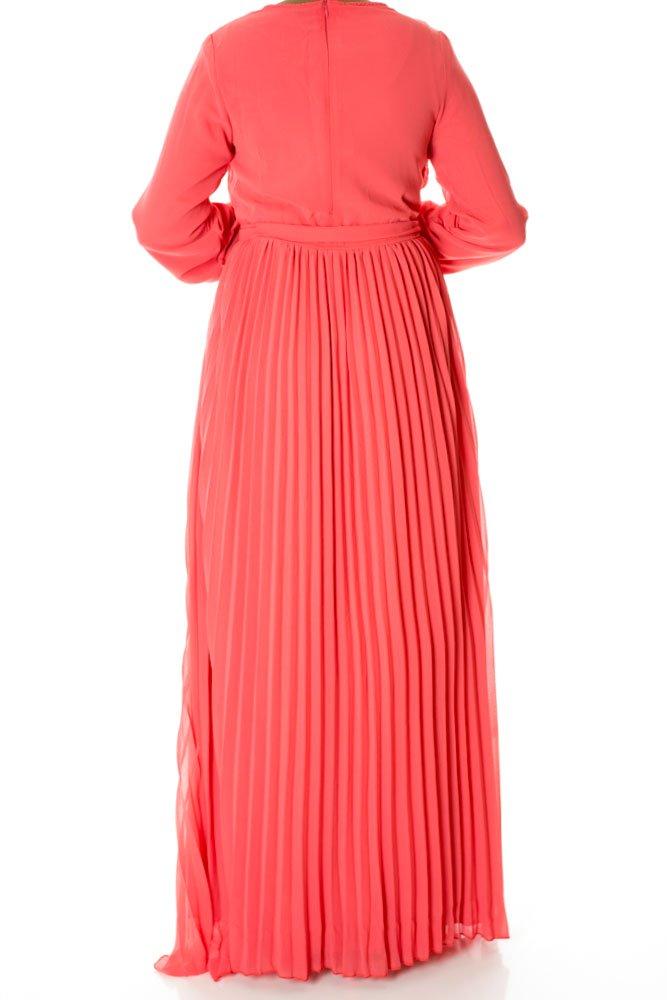 Coral French Pleats Maxi Dress Kabayare