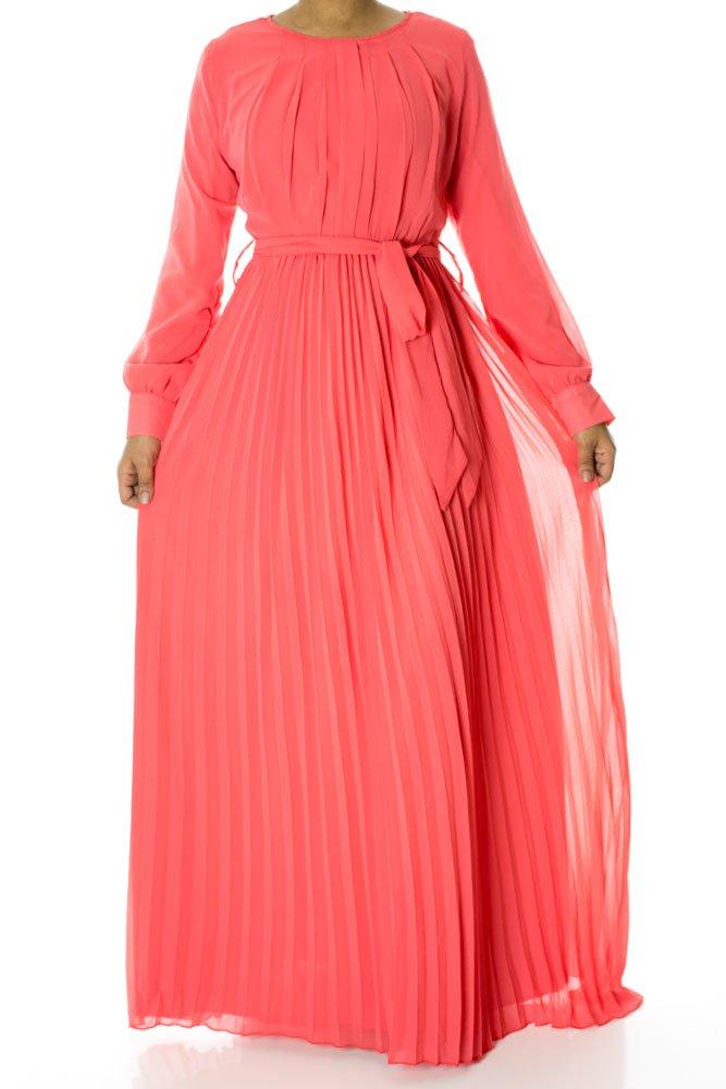 Coral French Pleats Maxi Dress Kabayare