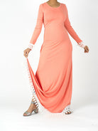 Coral Lace Trim Jersey Dress Kabayare