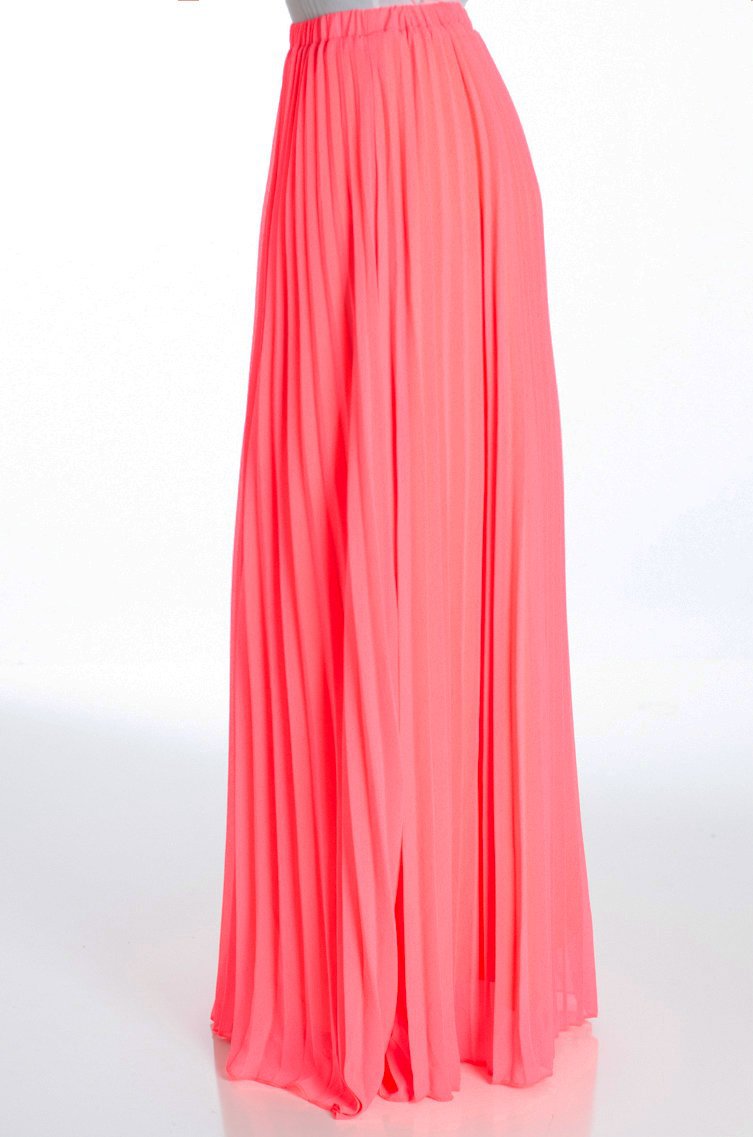 Coral pleated Maxi Skirt Kabayare