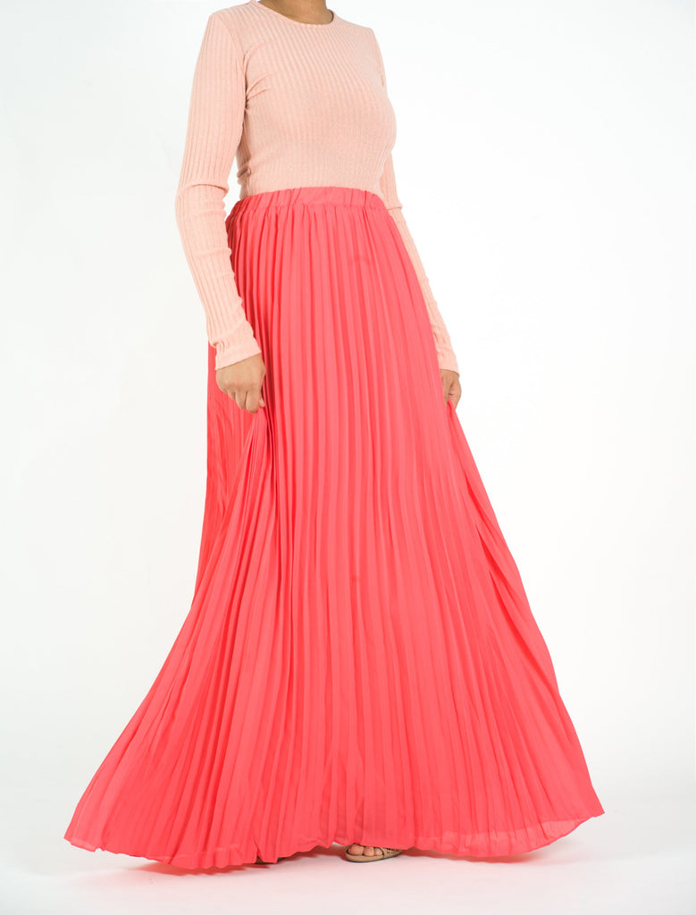 Coral pleated Maxi Skirt Kabayare