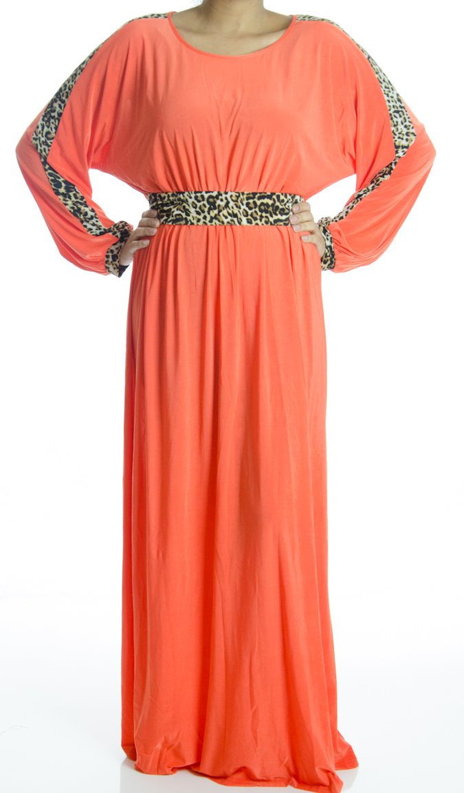 Coral Print Abaya Dress Kabayare