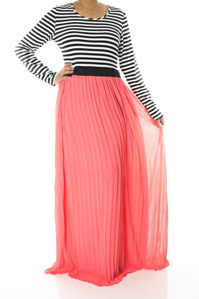 Coral Striped Pleated maxi dress Kabayare