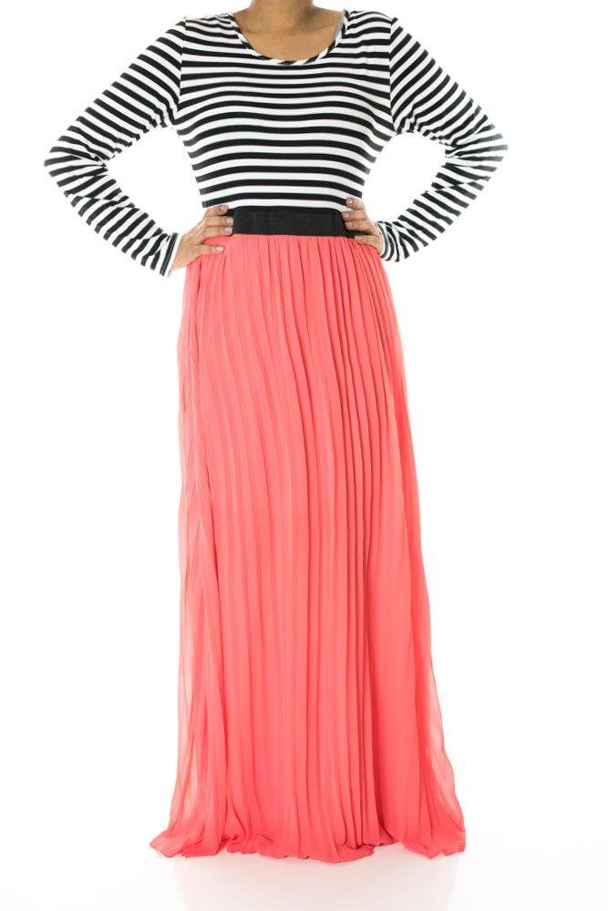 Coral Striped Pleated maxi dress Kabayare