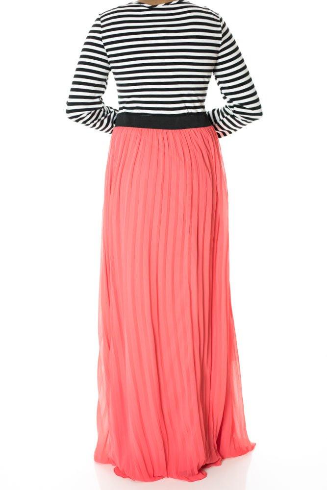 Coral Striped Pleated maxi dress Kabayare
