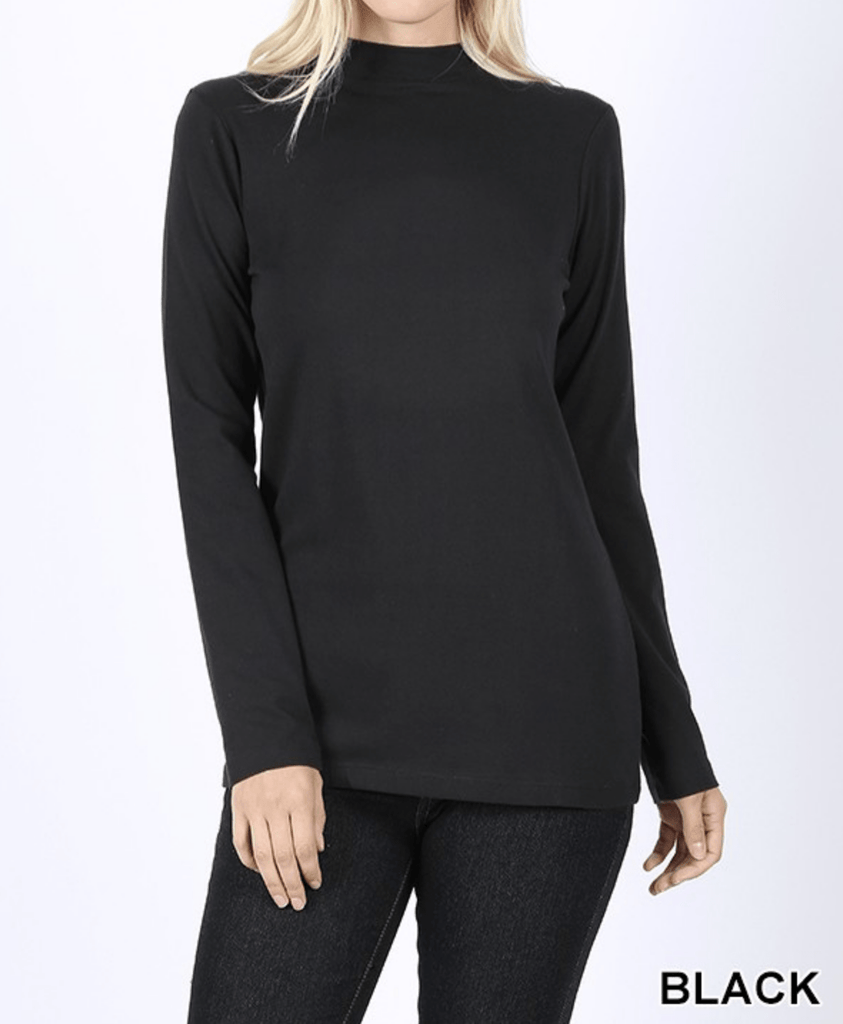 COTTON LONG SLEEVE MOCK NECK TOP Kabayare