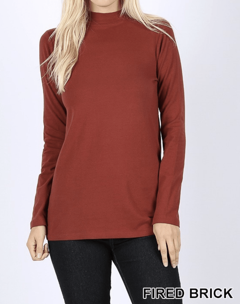 COTTON LONG SLEEVE MOCK NECK TOP Kabayare