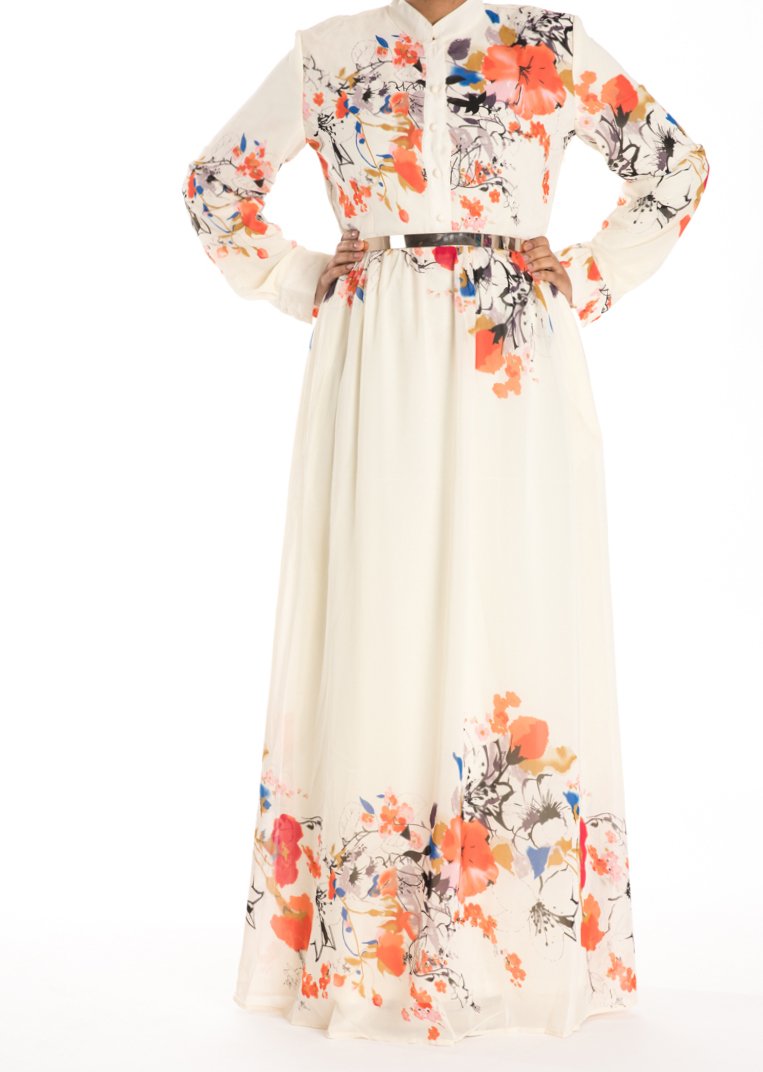 Cream dreamy floral buttons maxi dress Kabayare