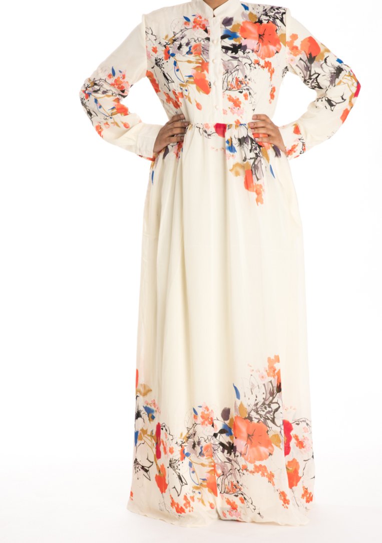 Cream dreamy floral buttons maxi dress Kabayare
