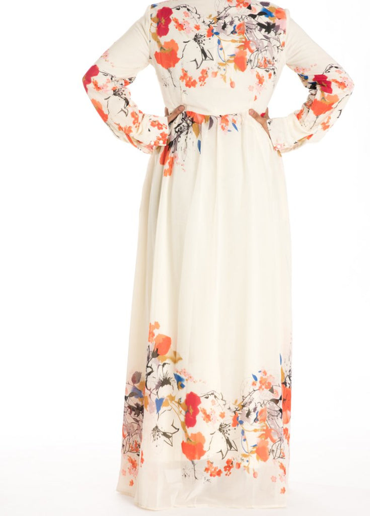 Cream dreamy floral buttons maxi dress Kabayare