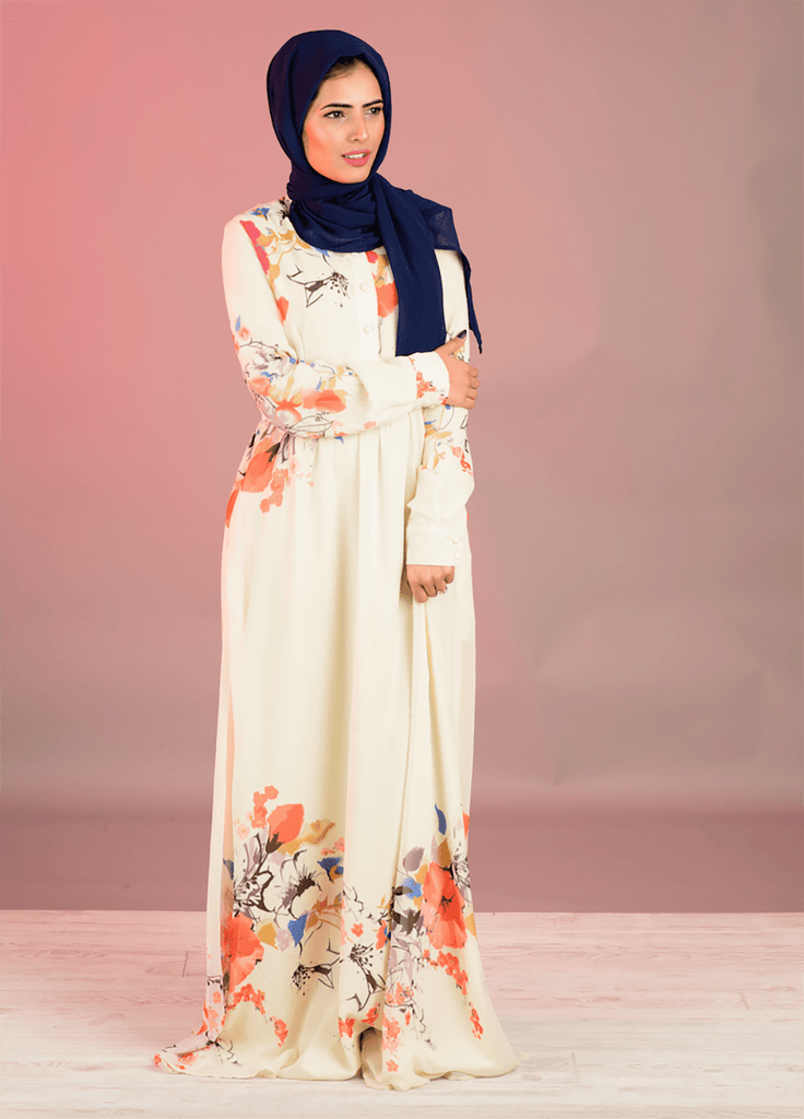 Cream dreamy floral buttons maxi dress Kabayare