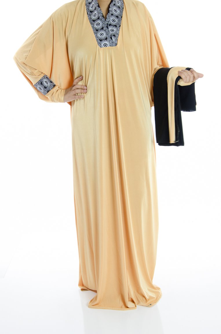 Dandelion Collar Embroidery Jersey Abaya Kabayare