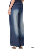 Dark Blue CHAMBRAY DRAWSTRING WIDE LEG PANTS KF