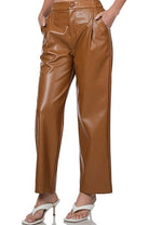 Dark Caramel FAUX LEATHER HIGH WAIST PANTS Kabayare