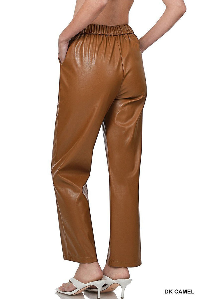 Dark Caramel FAUX LEATHER HIGH WAIST PANTS Kabayare