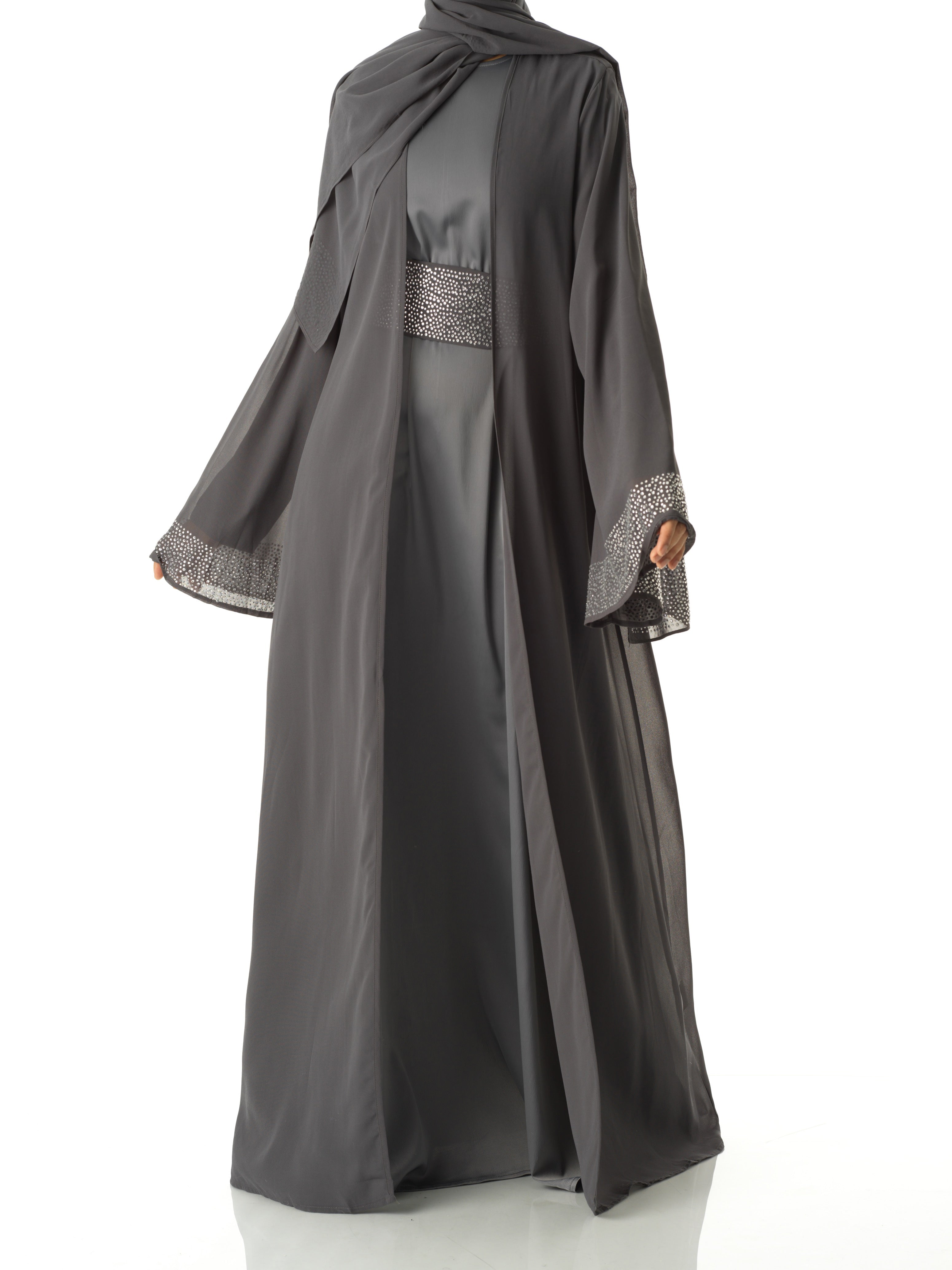Dark Gray Manal kimono abaya 4 -piece set Kabayare