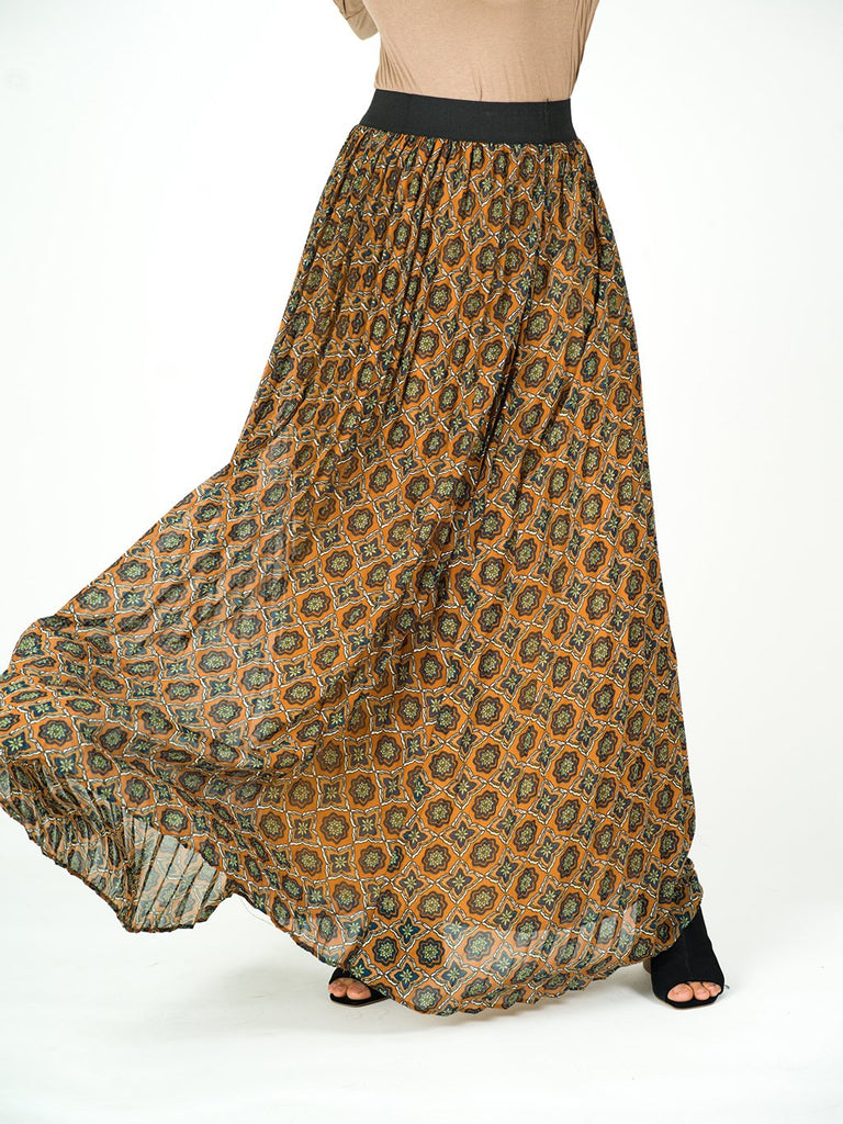 Dark mustard Moroccan print maxi skirt Kabayare