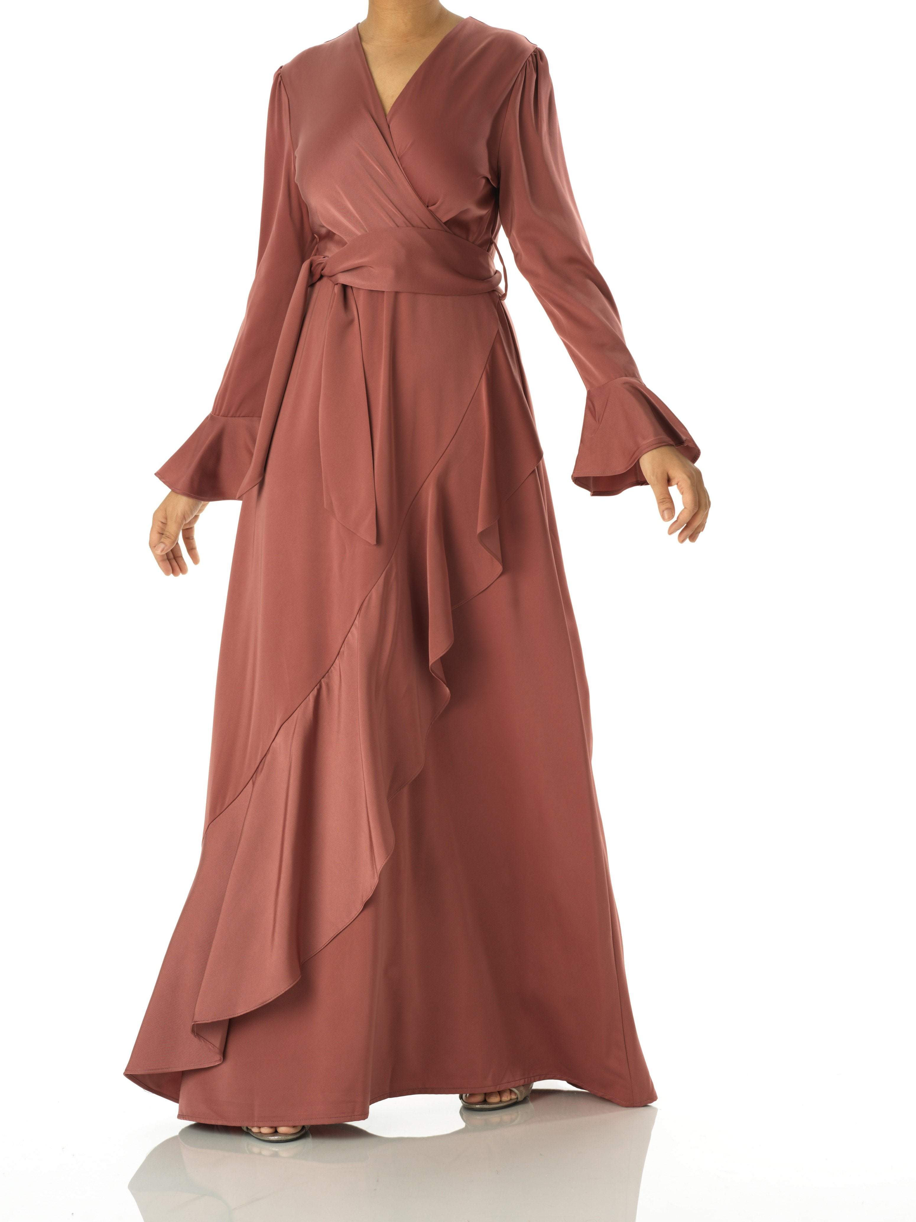 Dove draped Mink satin maxi dress Kabayare