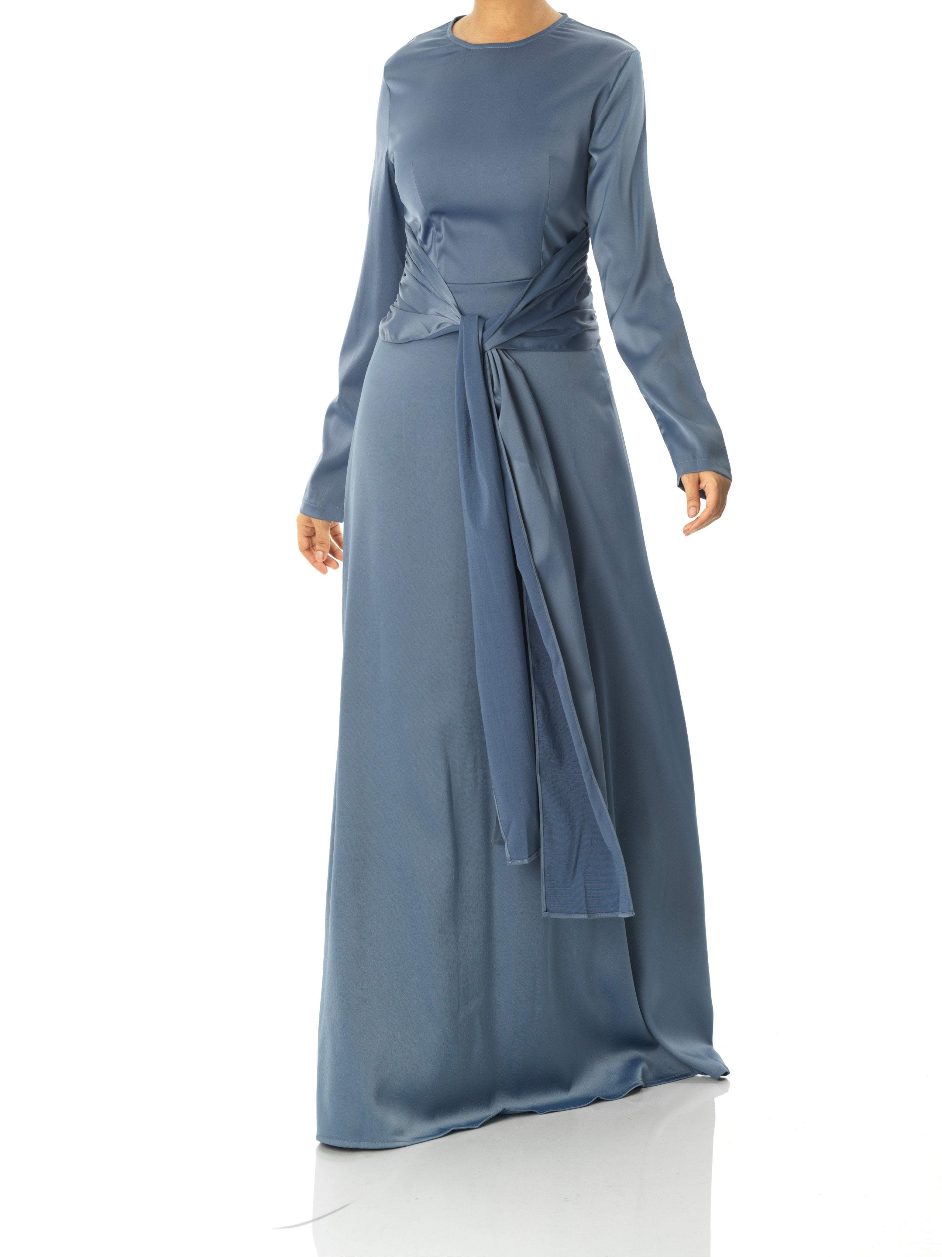 Dusty Blue Abaya queen satin kimono two-piece set Kabayare