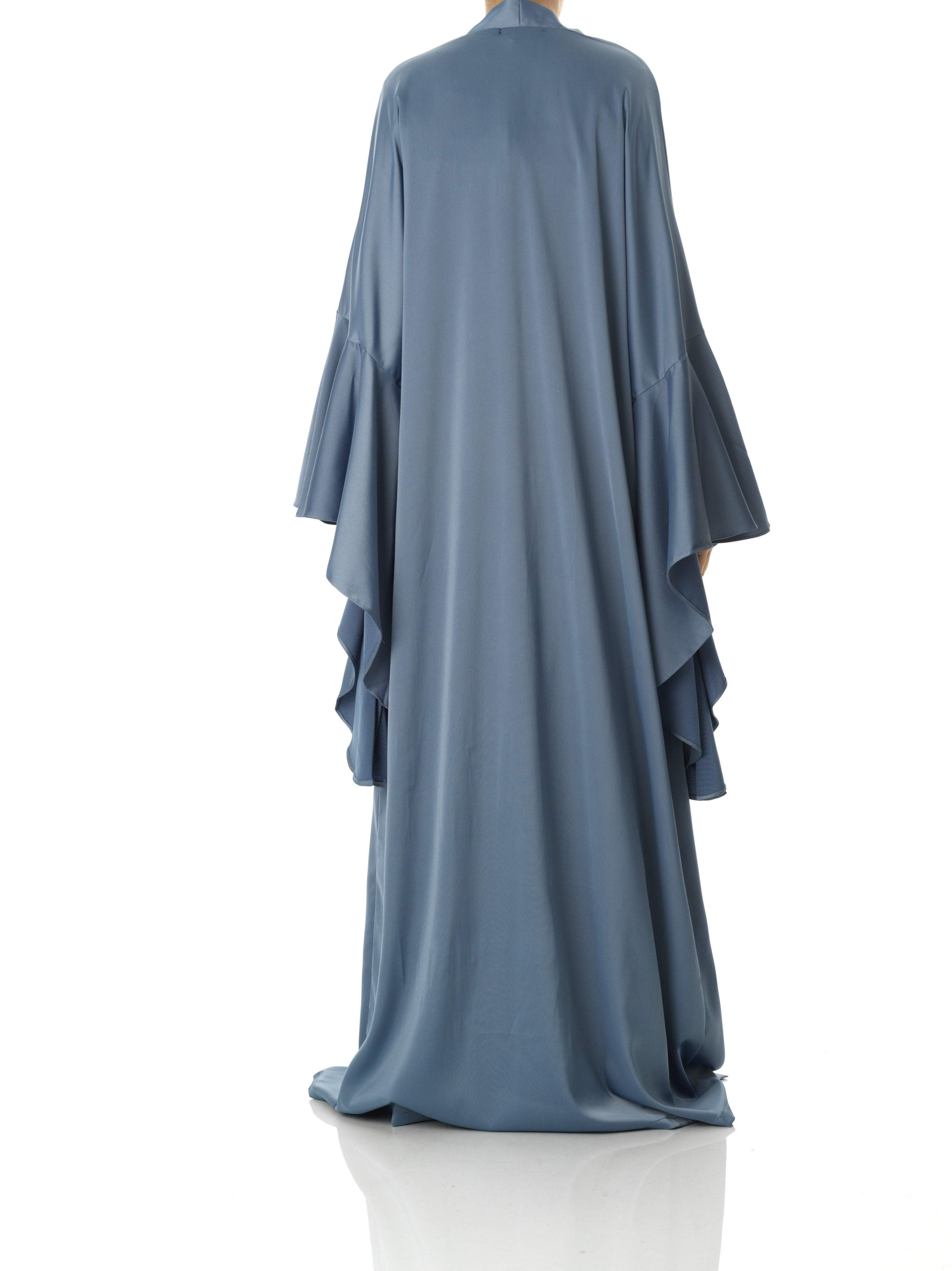 Dusty Blue Abaya queen satin kimono two-piece set Kabayare