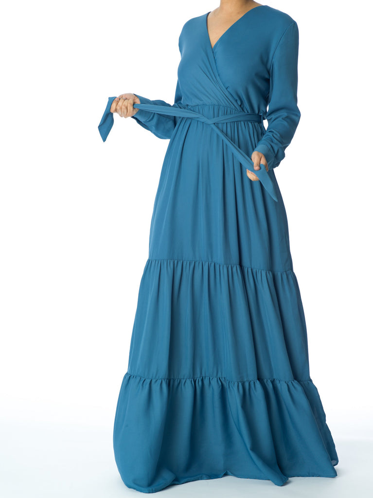 Dusty Blue Sweet-Heart tiered dress Kabayare