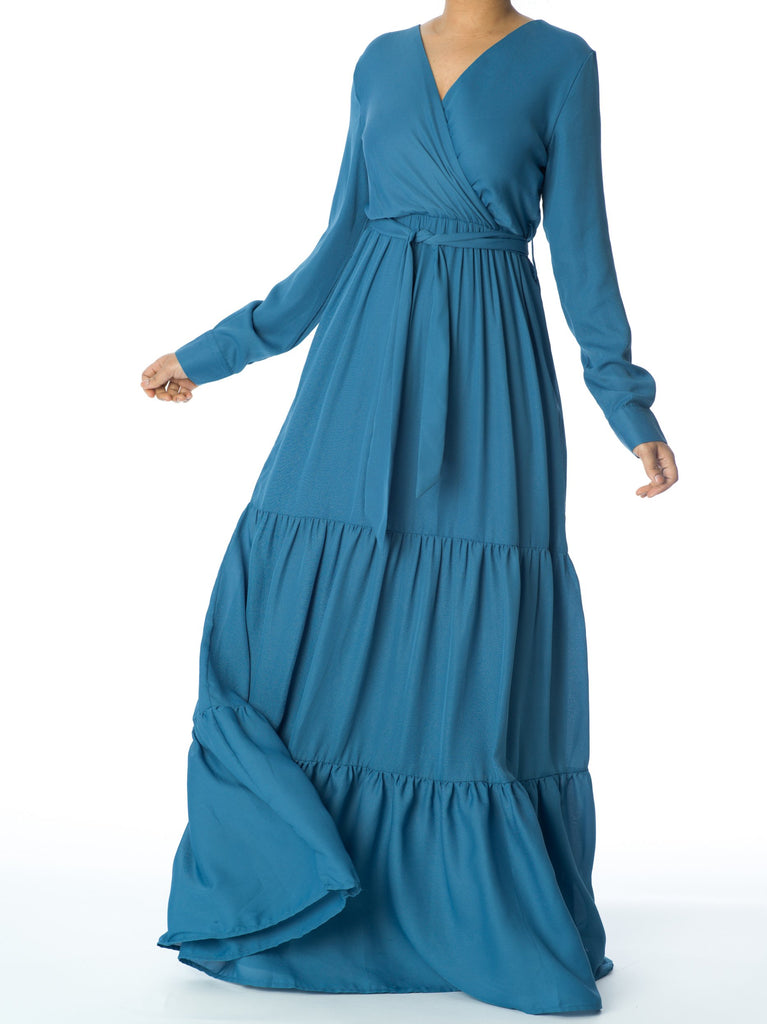 Dusty Blue Sweet-Heart tiered dress Kabayare