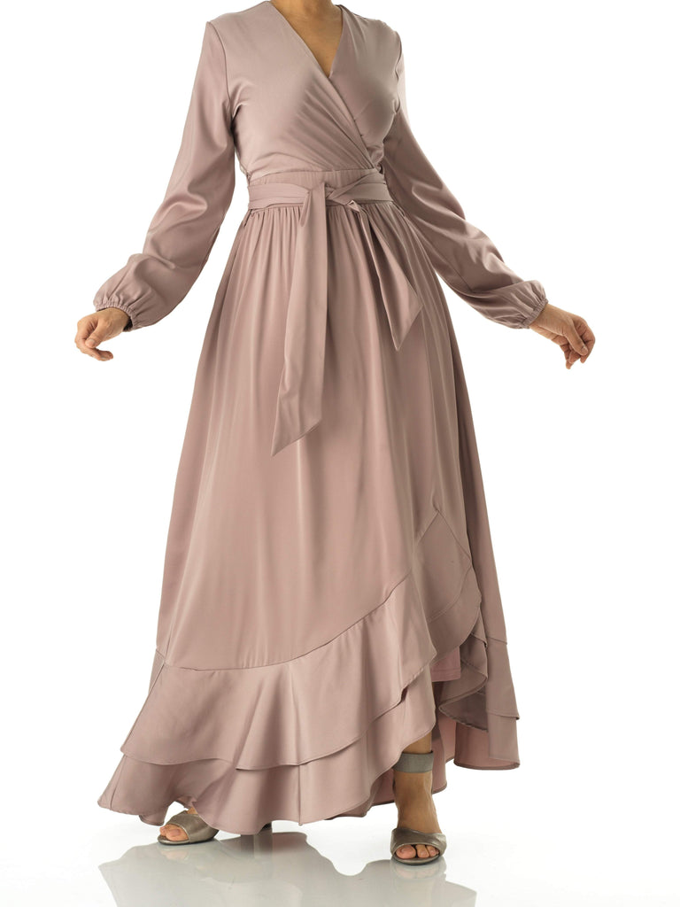 Dusty pearl Adore me Mink satin long sleeve maxi dress Kabayare