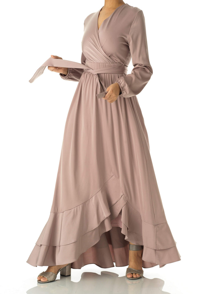 Dusty pearl Adore me Mink satin long sleeve maxi dress Kabayare