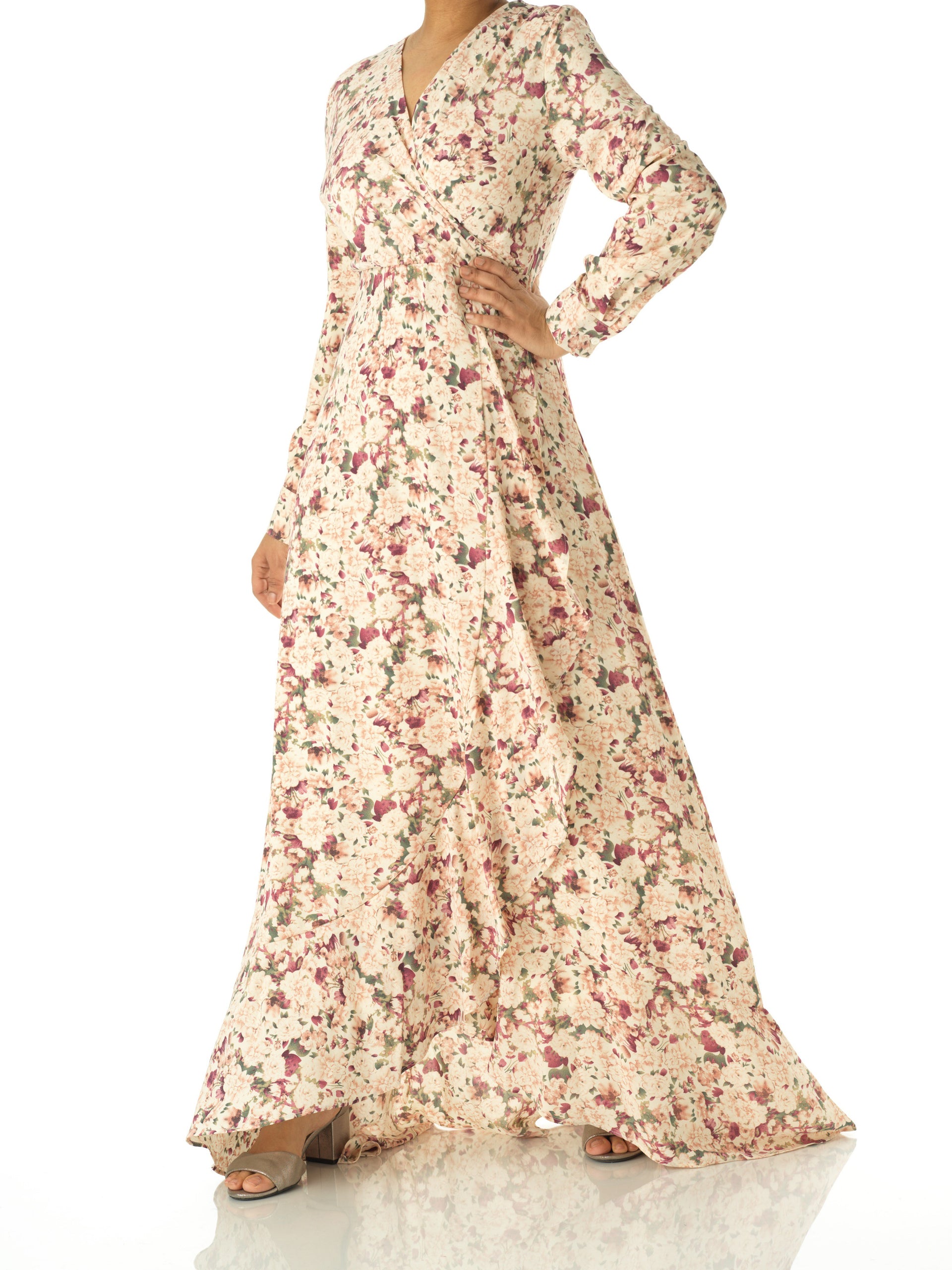 Modest maxi dress | Dusty rose Bloom Floral Fit & Flare Dress | Kabayare Modest maxi dress | Dusty rose Bloom Floral Fit & Flare Dress | Kabayare