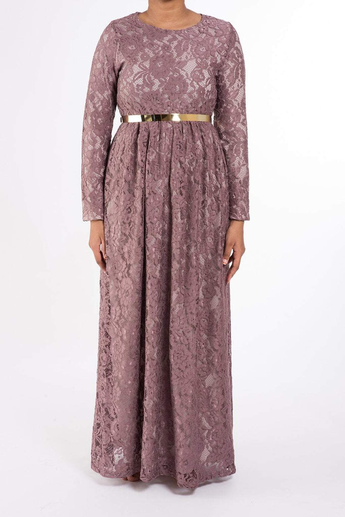 Dusty Rose Garden Long Sleeve Lace Dress Kabayare