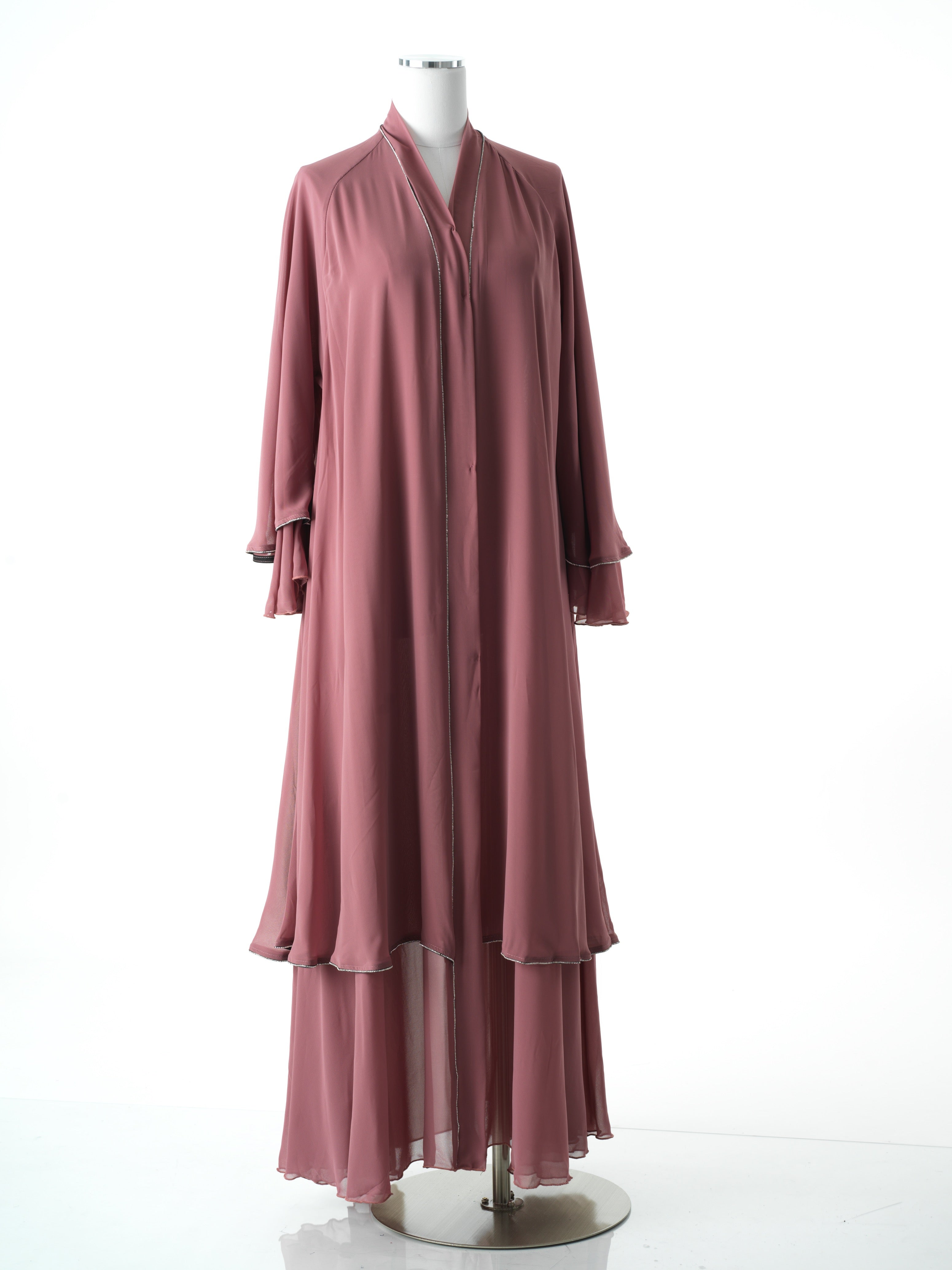 Dusty Rose tiered chiffon abaya Kabayare