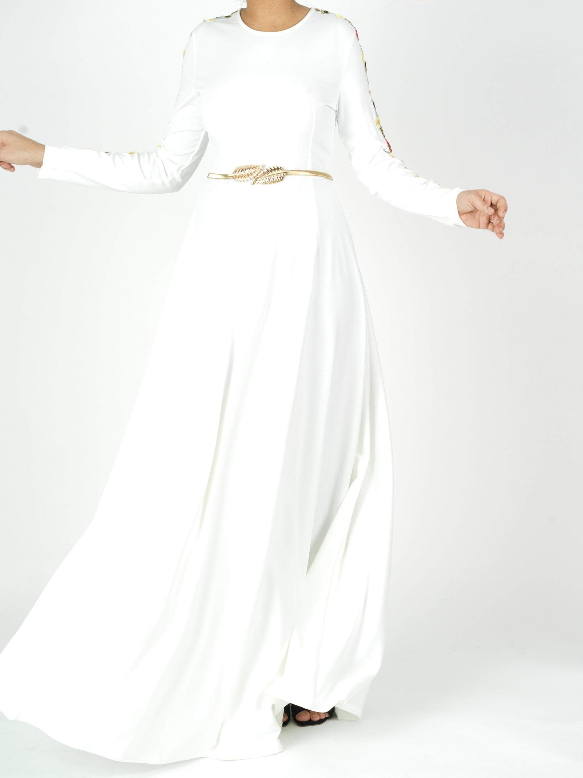 embroidery detail sleeve modest dress Kabayare