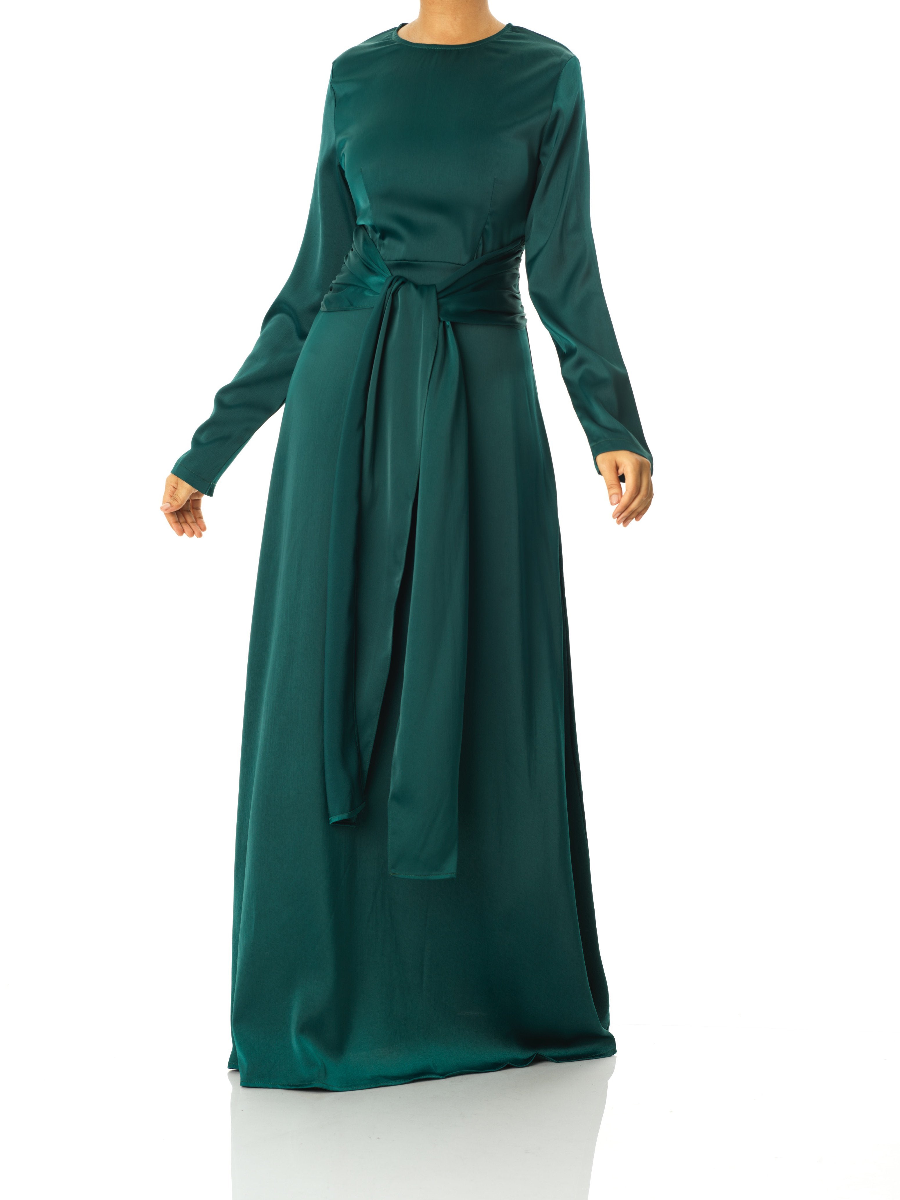 Emerald Green Abaya queen satin kimono two-piece set Kabayare