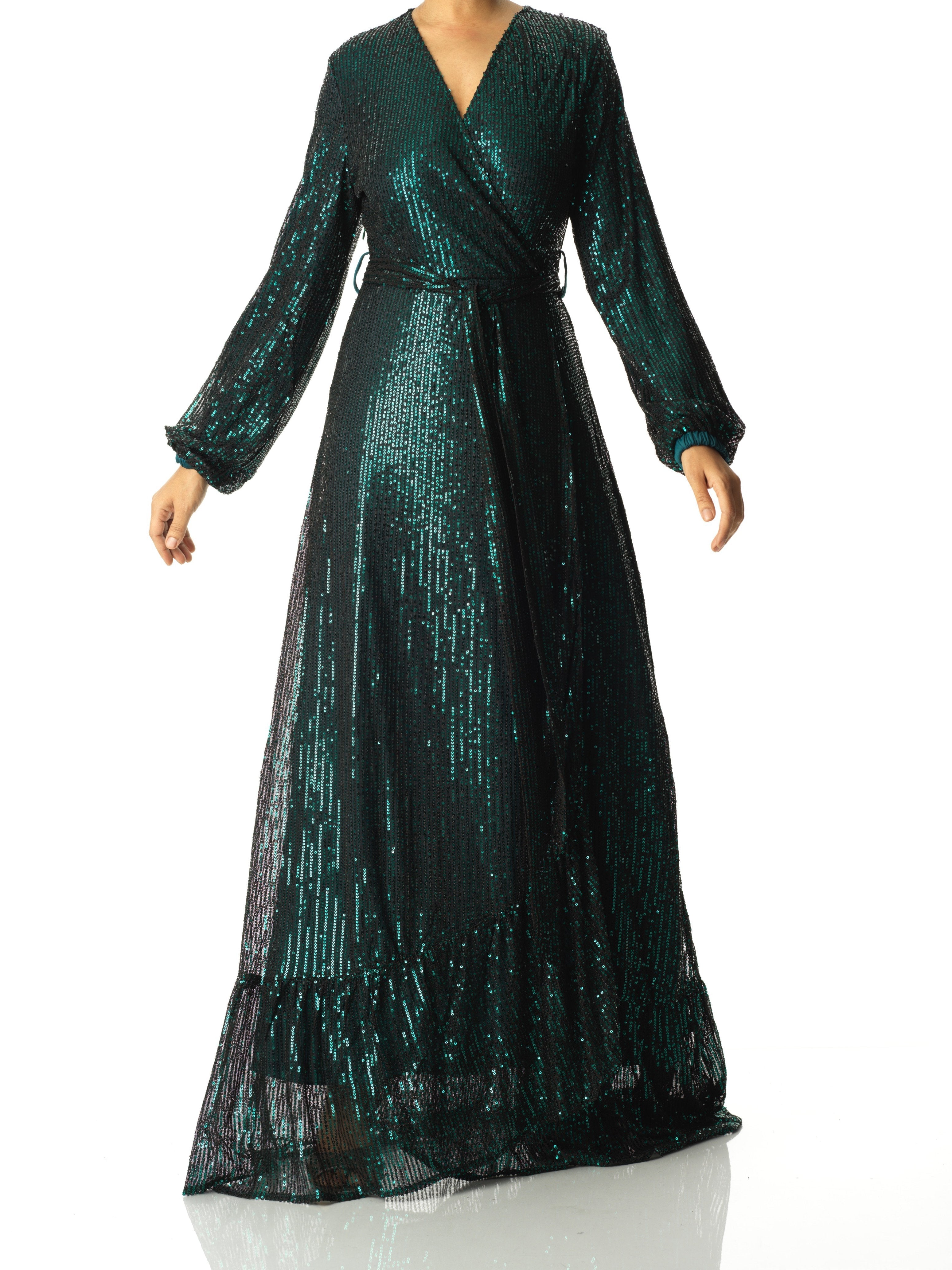 Emerald Green Bella sequin wrapped maxi dress Kabayare