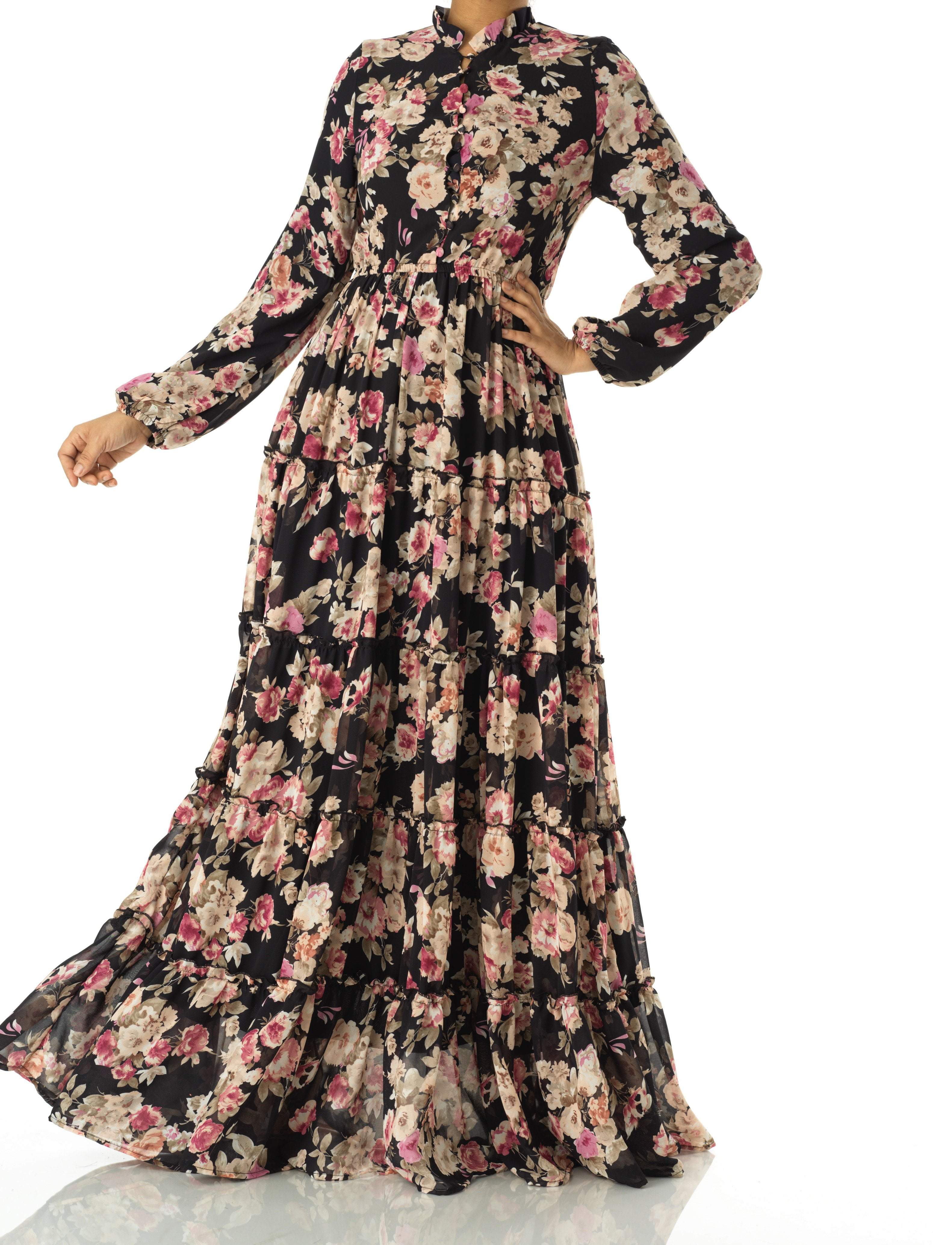 Everlasting Bliss Floral Print Modest maxi dress Kabayare