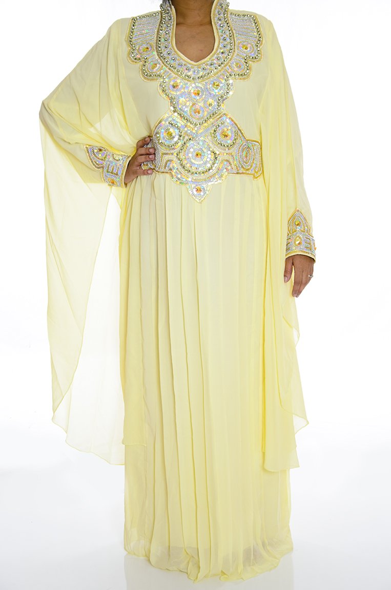 Faded Yellow Fancy Jilabiya Kabayare