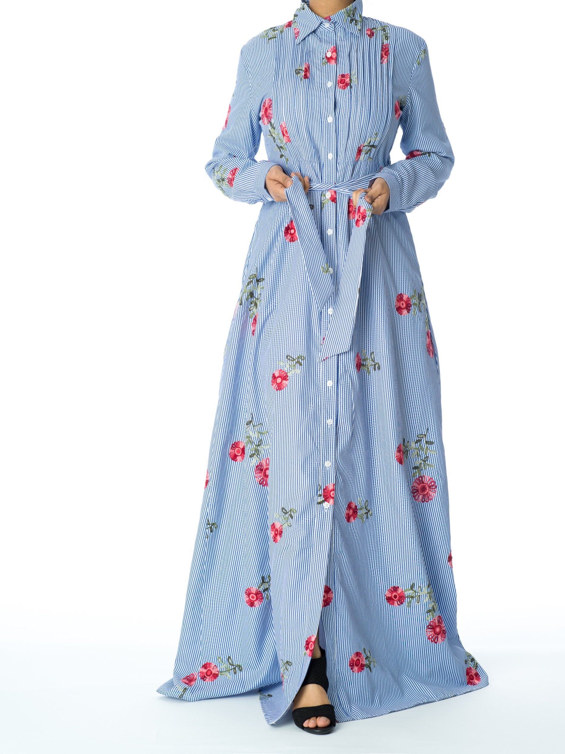 Flower printed maxi button down dress Kabayare