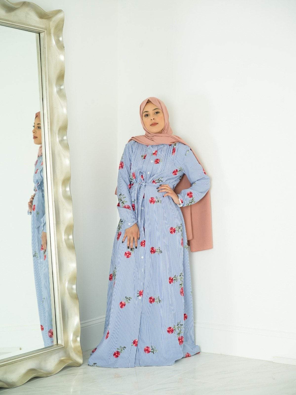 Flower printed maxi button down dress Kabayare