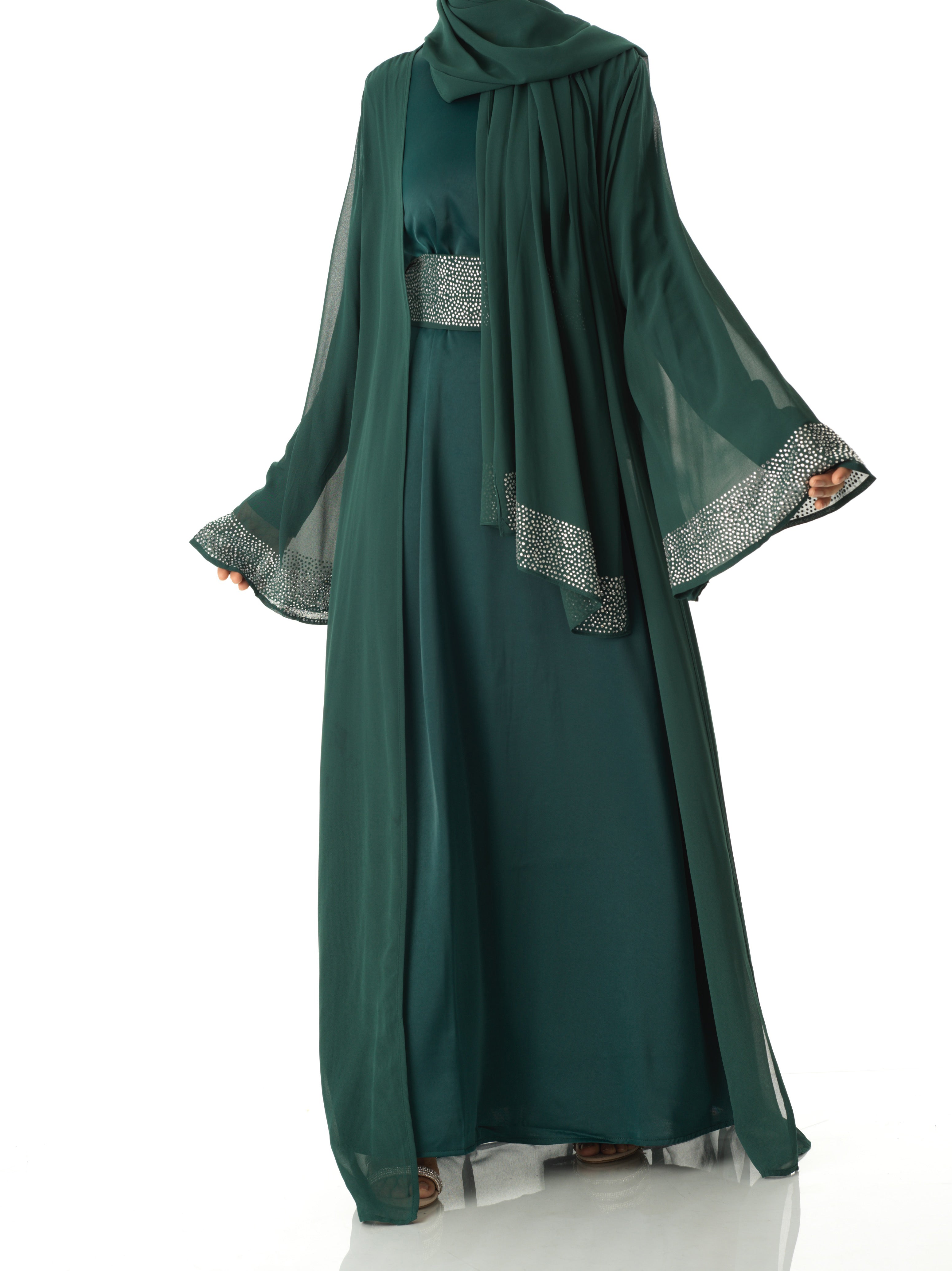 Forest Green Manal kimono abaya 4 -piece set Kabayare