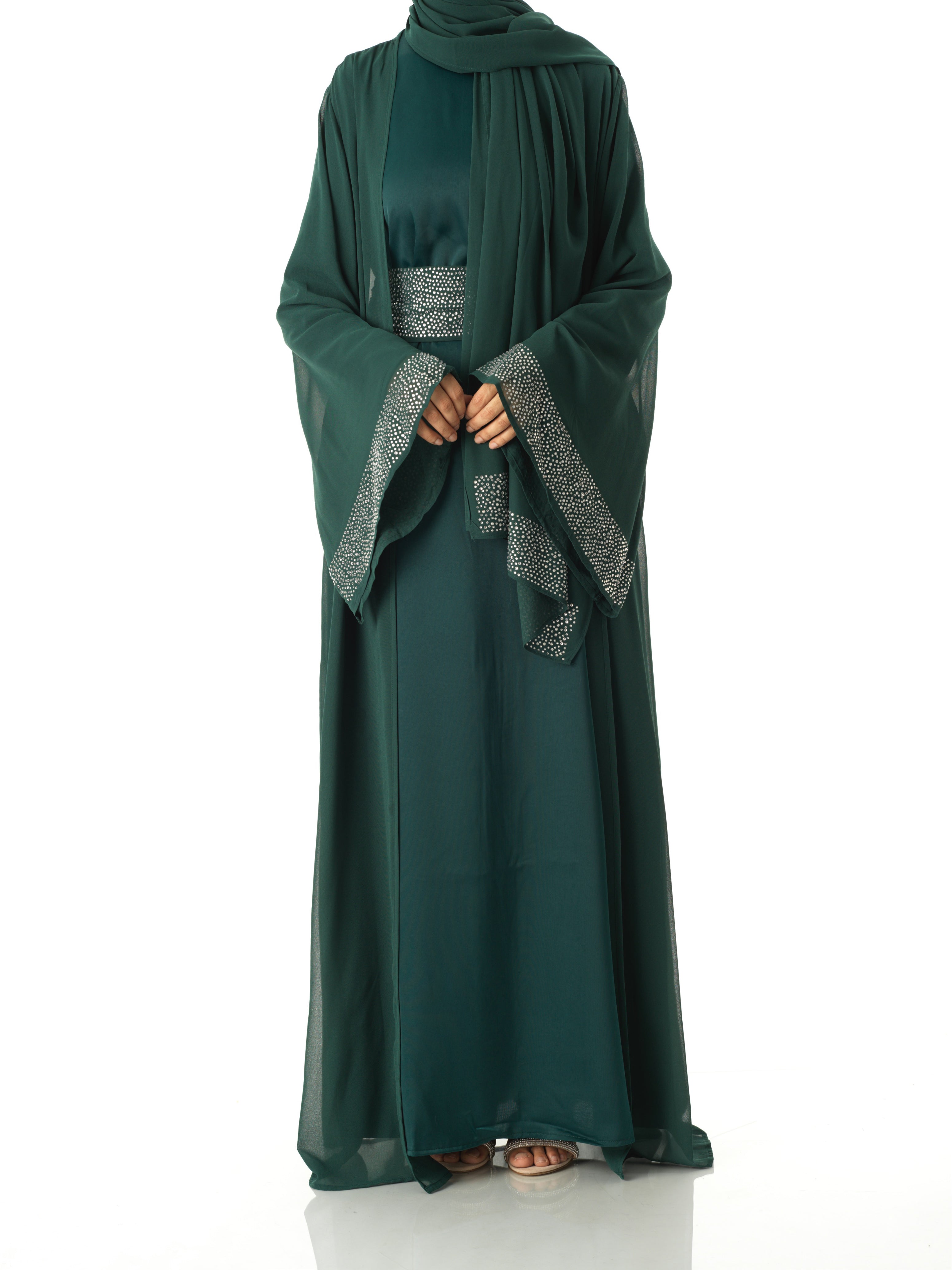 Forest Green Manal kimono abaya 4 -piece set Kabayare